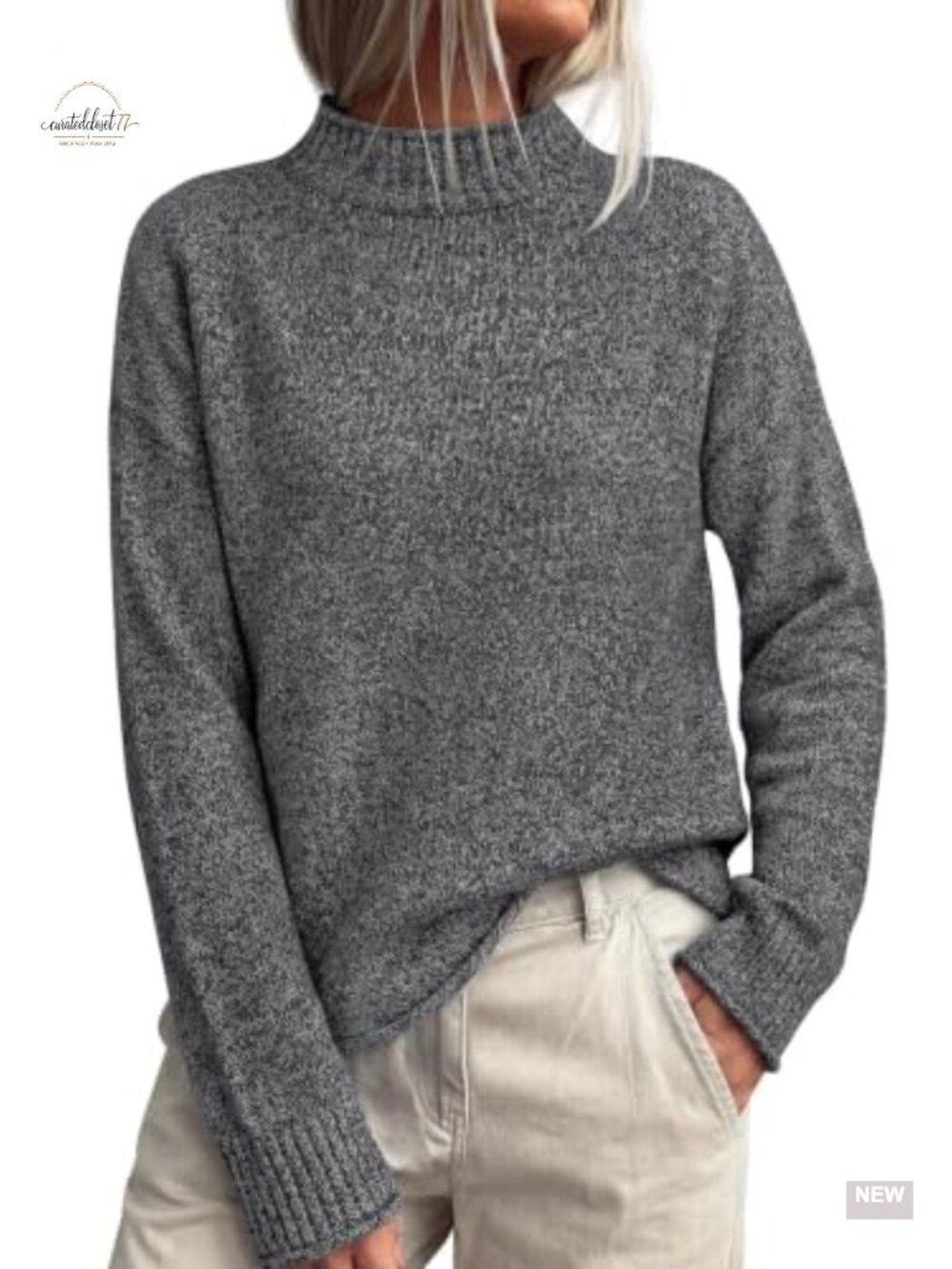 PRETTYGARDEN Mock Neck Ribbed Knit Pullover Sweater Long Sleeve Loose Fit